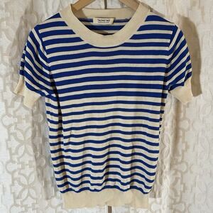 Taometao short-sleeve knitted Sweater blue/off-white striped pattern Size XS